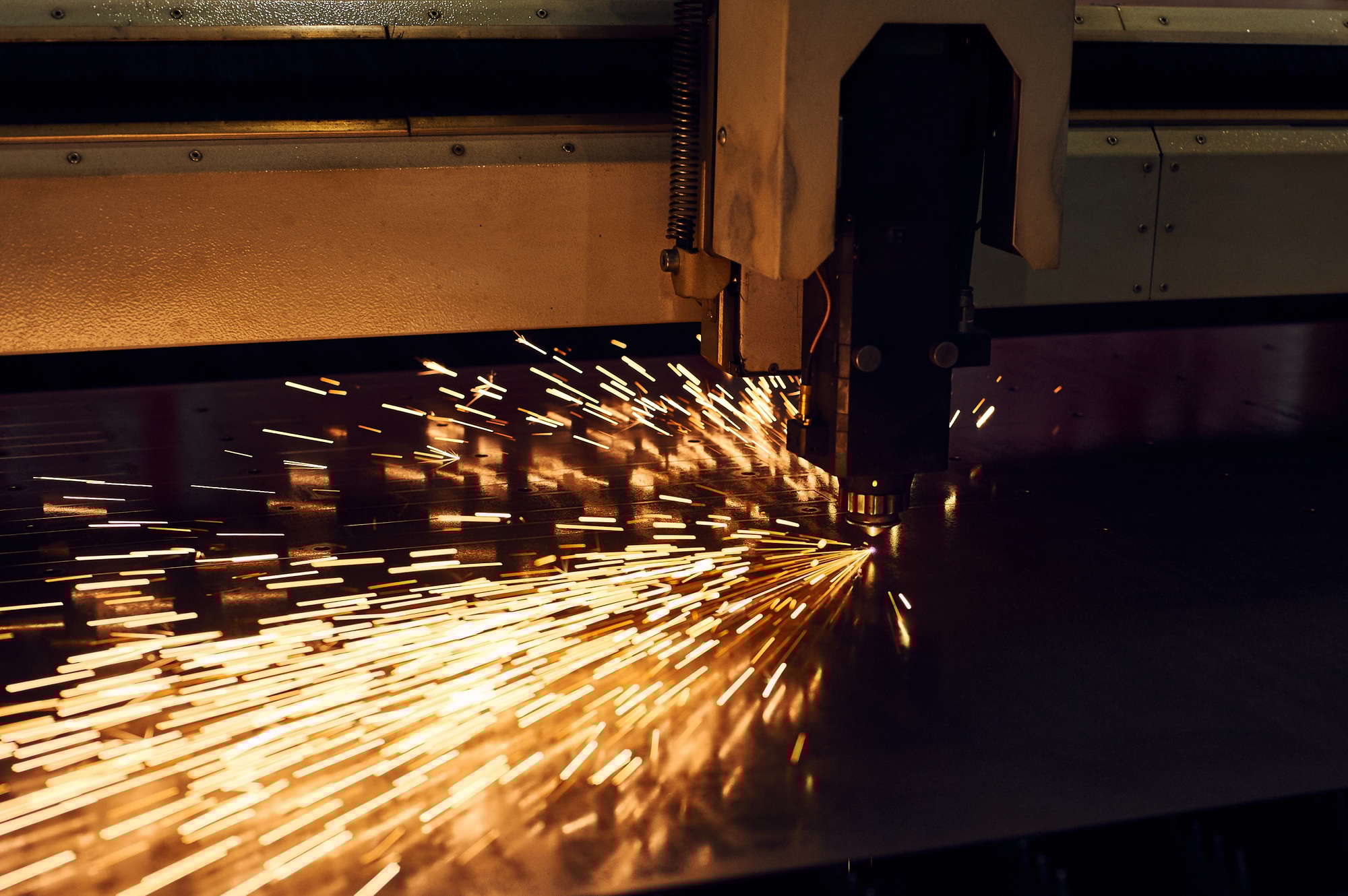 CNC Laser cutting of metal, modern industrial technology.